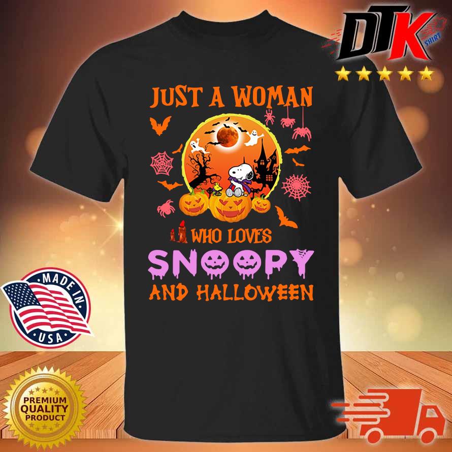 Just a woman who loves Snoopy and Halloween shirt