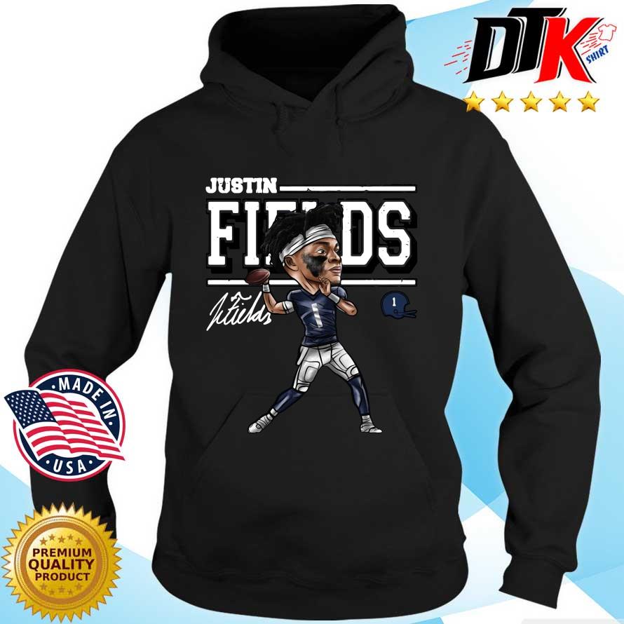 Chicago football Justin Fields cartoon signature shirt, hoodie