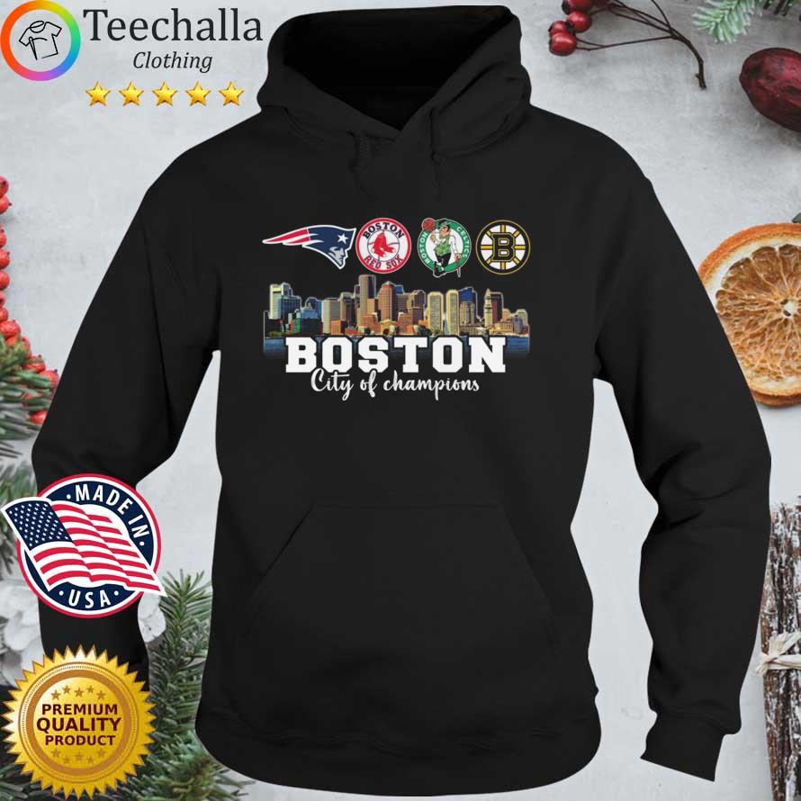 Boston City Of Champions New England Patriots Boston Red Sox Boston Celtics and Boston Bruins Hoodie den