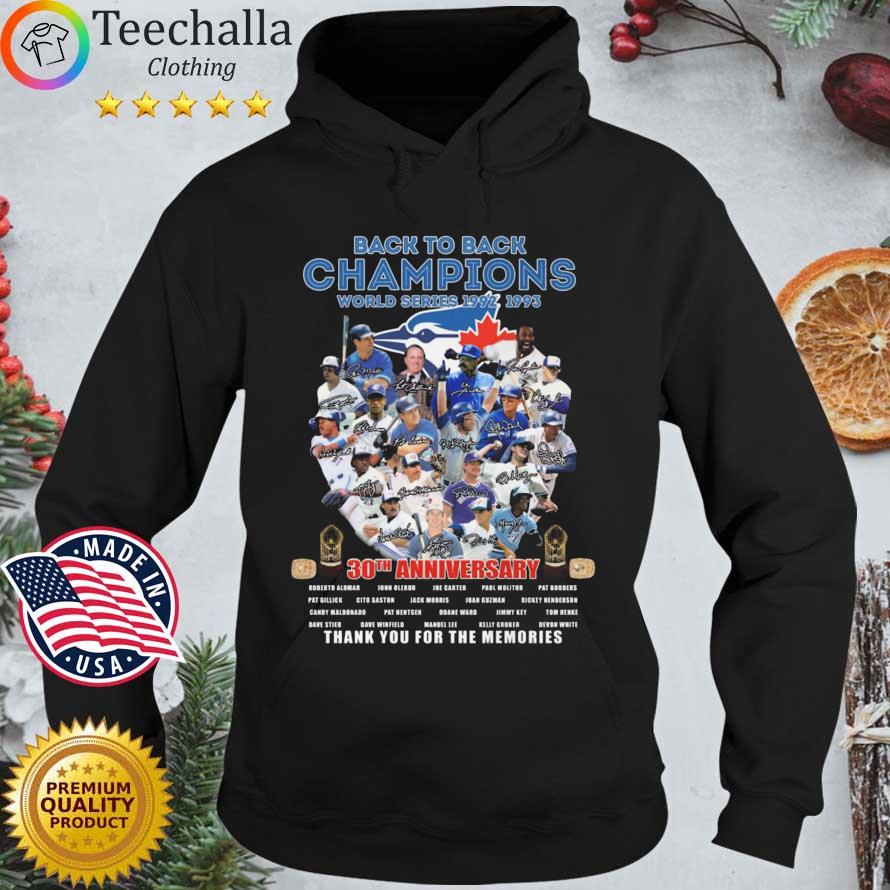Toronto Blue Jays Back To Back Champions World Series 1992-1993 30th Anniversary Thank You For The Memories Signatures s Hoodie den