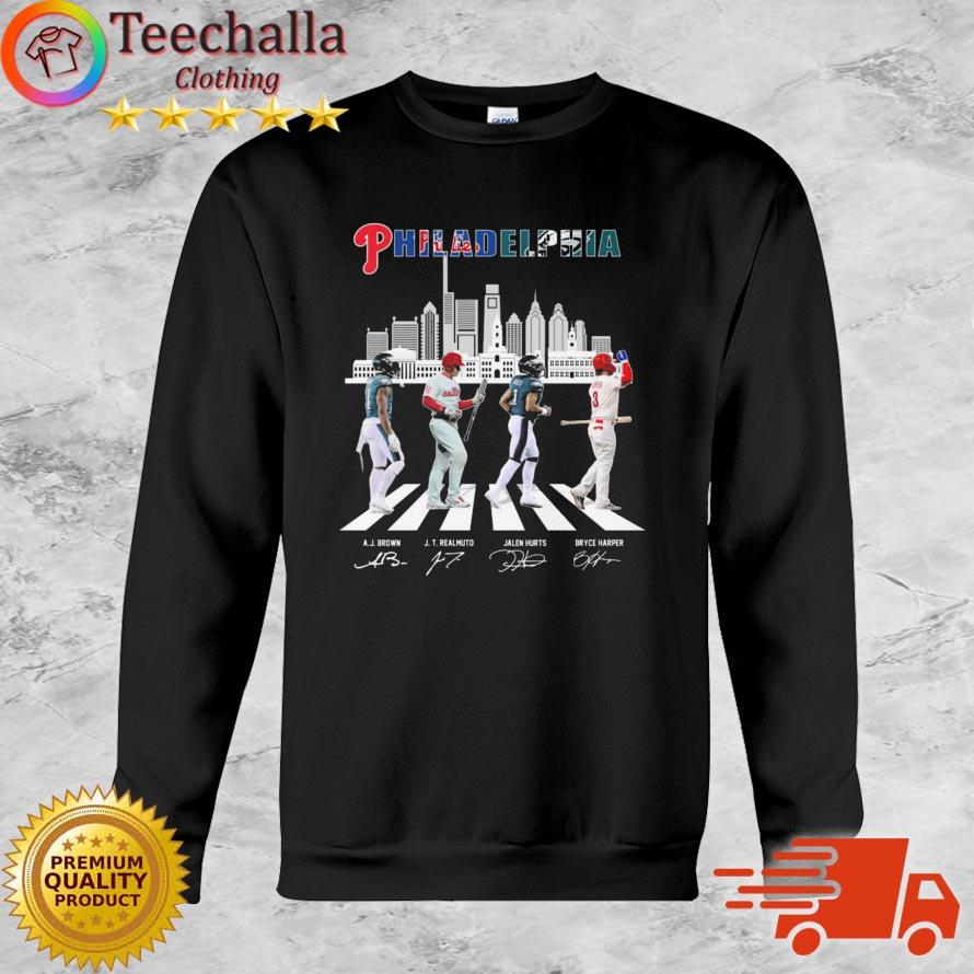 Philadelphia Skylines A. J. Brown J. T. Realmuto Jalen Hurts And Bryce Harper Abbey Road Signatures shirt