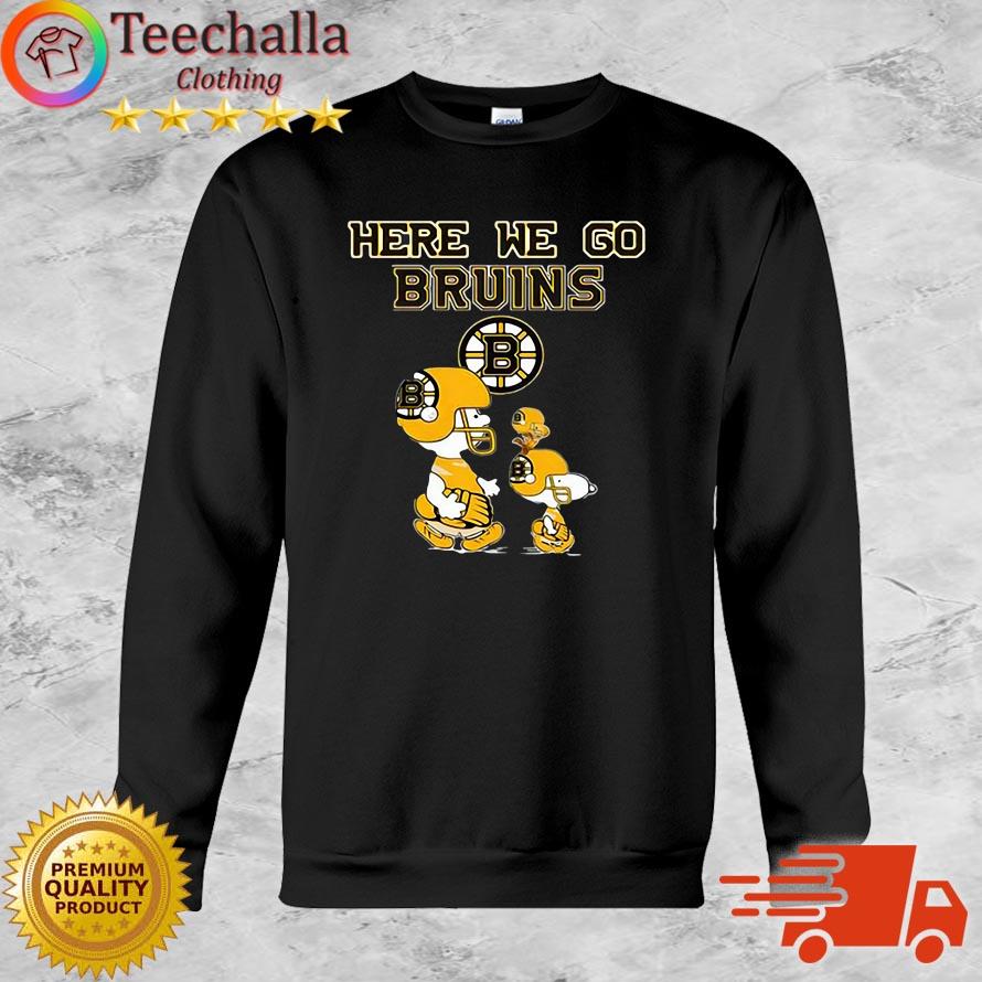 NHL Boston Bruins Here We Go Bruins Charlie Brown Snoopy And Woodstock Road Shirt