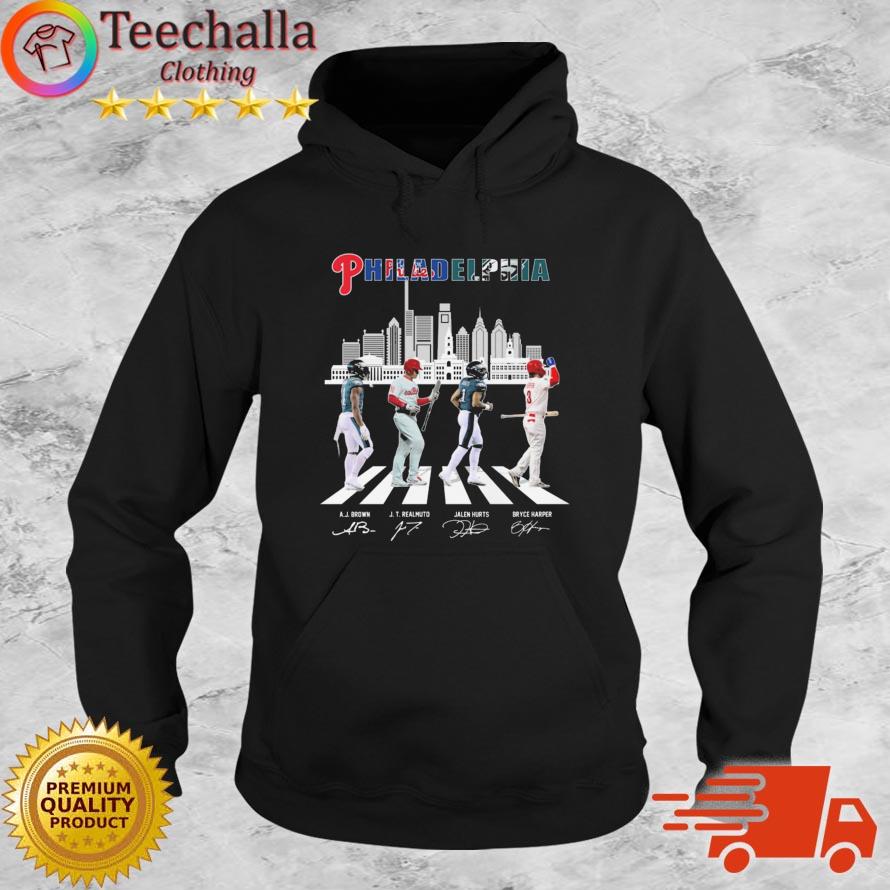 Philadelphia Skylines A. J. Brown J. T. Realmuto Jalen Hurts And Bryce Harper Abbey Road Signatures s Hoodie