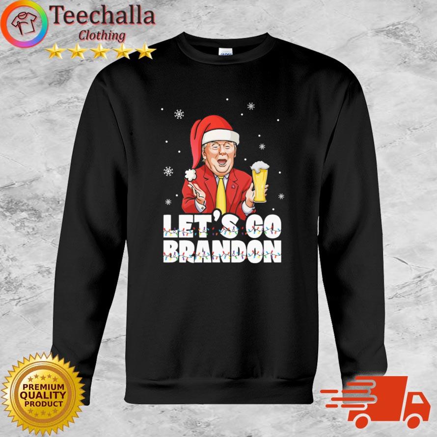 Santa Donald Trump drink Beer Let's go Brandon Merry Christmas light shirt
