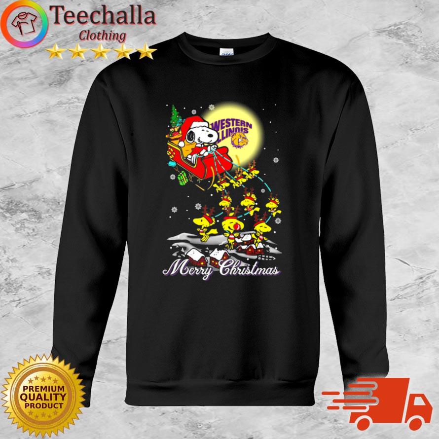 Santa Snoopy And Reindeers Woodstock Western Illinois Leathernecks Merry Christmas sweatshirt