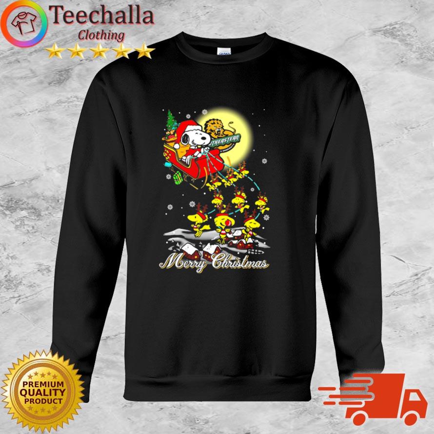 Santa Snoopy And Woodstock Riding Reindeers Southeastern Louisiana Lions Merry Christmas sweatshirt