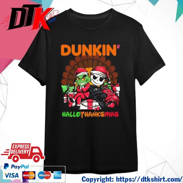 Official Grinch and Jack Skellington Dunkin' Hallo Thanks Mas t-shirt