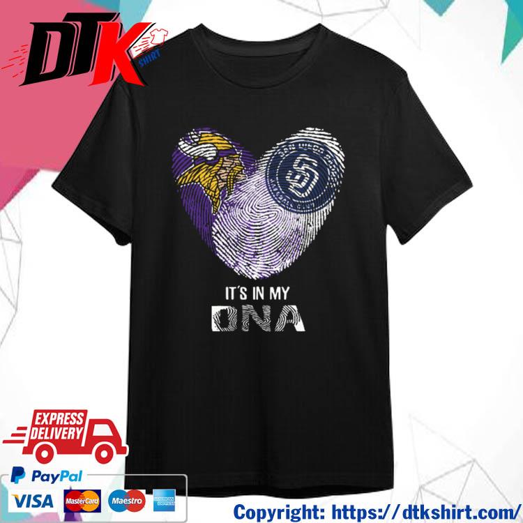 Official Minnesota Vikings And San Diego Padres Heart It's In My DNA 2023 t-shirt