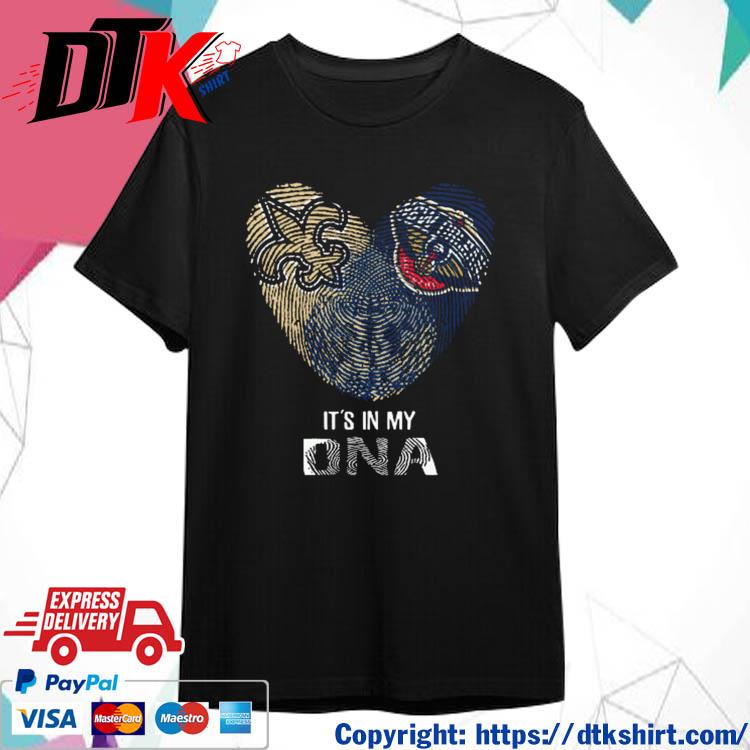 Official New Orleans Saints Vs New Orleans Pelicans Heart It's In My DNA 2023 t-shirt