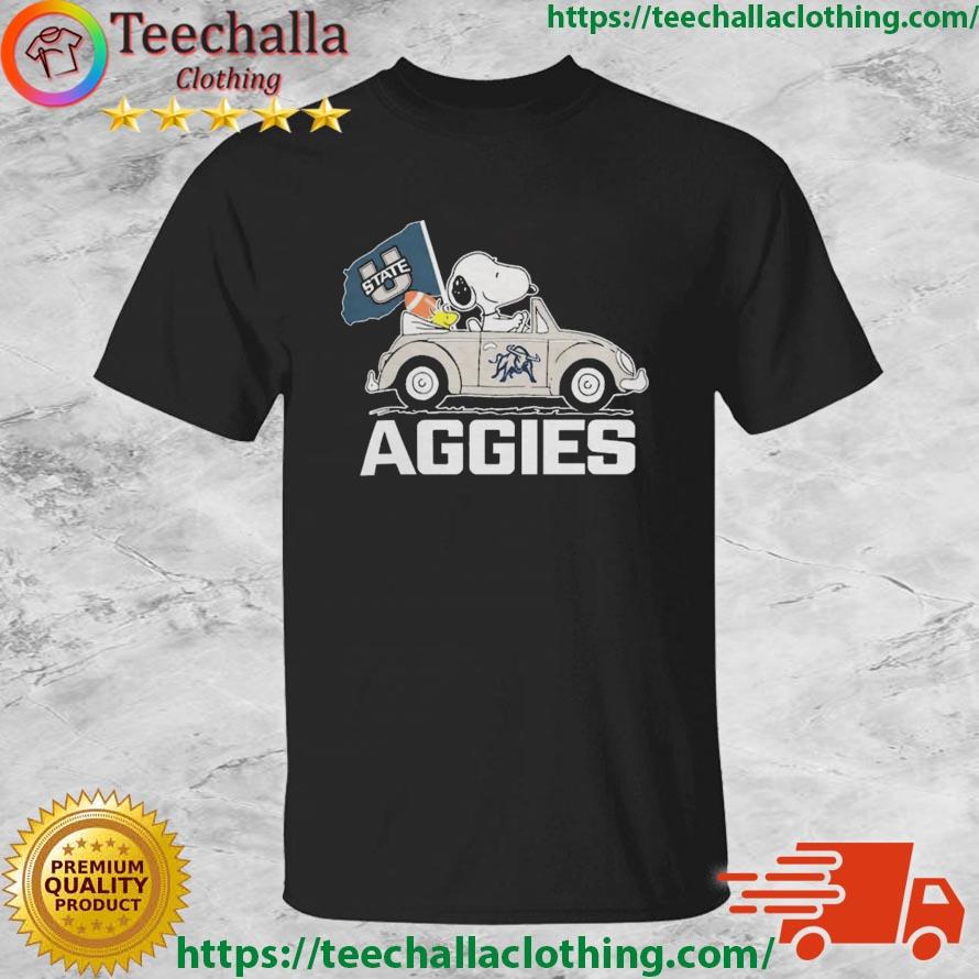 The Peanuts Snoopy And Woodstock On Car Utah State Aggies 2023 shirt