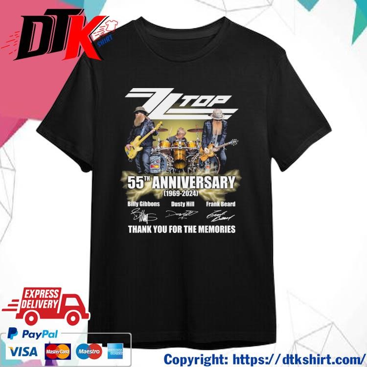 Official Official ZZ Top 55th Anniversary 1969-2024 Thank You For The Memories Signatures Shirt